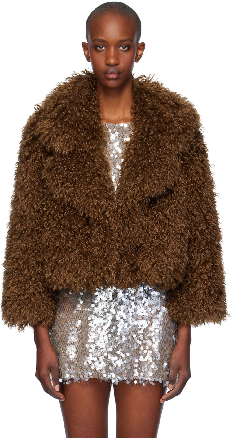 Яке бомбър Anna Sui Curly Faux-Fur Cropped Jacket Кафяво | 824F30