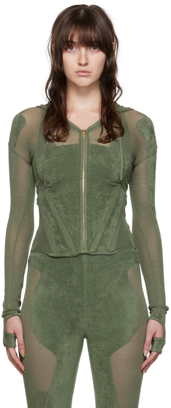 Суитчър Dion Lee Paneled Zip-Up Hoodie Зелено | C7075P22, 0