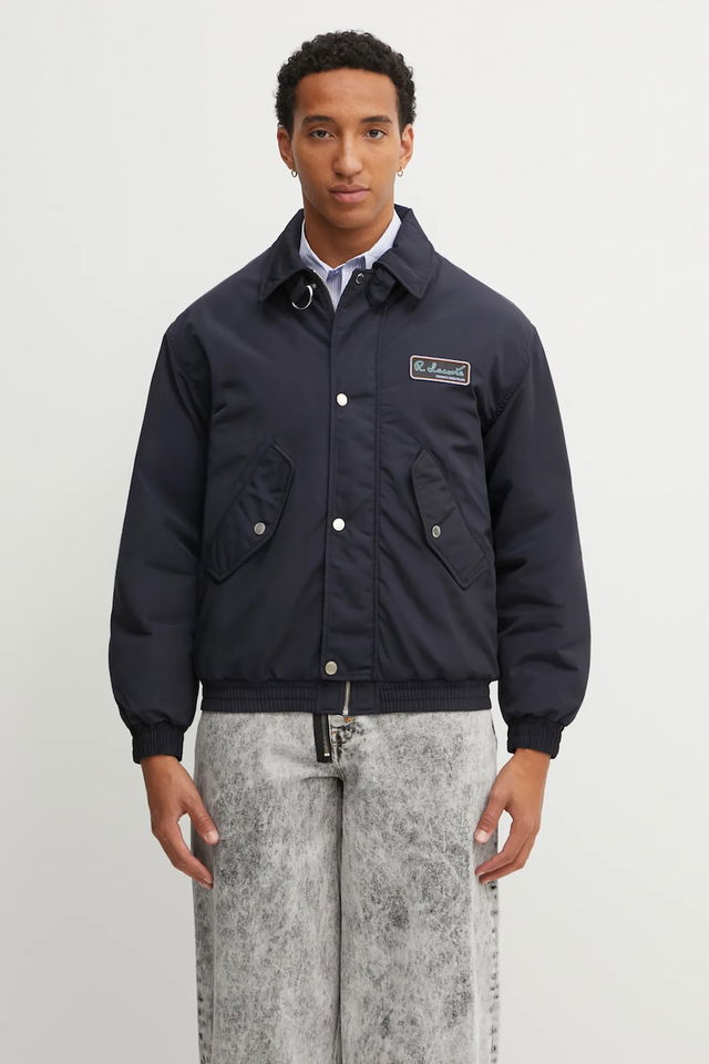 Padded Bomber Jacket with Collar and Chest Patch