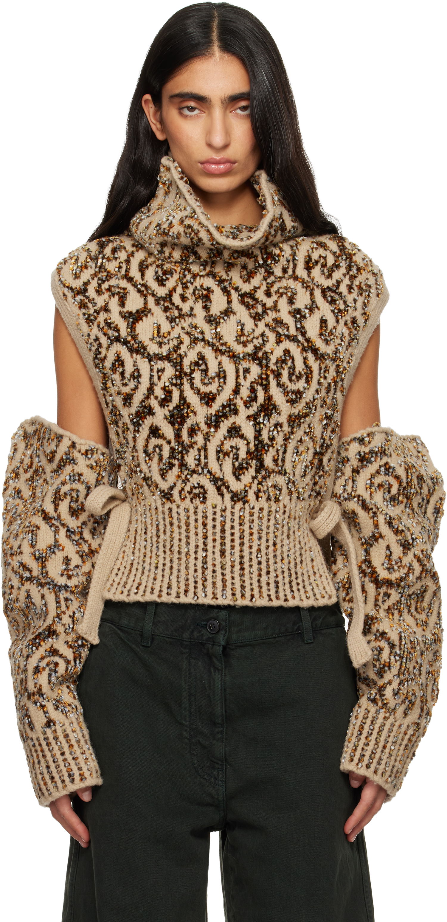 Ръкавици Dries Van Noten Dries Van Noten Jacquard Arm Warmers Бежово | 252-011245-2734, 0