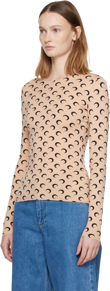 Тениска Marine Serre Marine Serre Recycled Moon Jersey Second Skin Long Sleeve Crewneck T-shirt Бежово | WTS006A CJER0001, 3