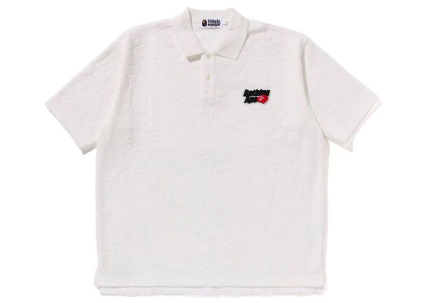 Поло тениска BAPE BAPE Line Camo Terry Towel Ape Head One Point Polo White Бяло | 1K30-112-301