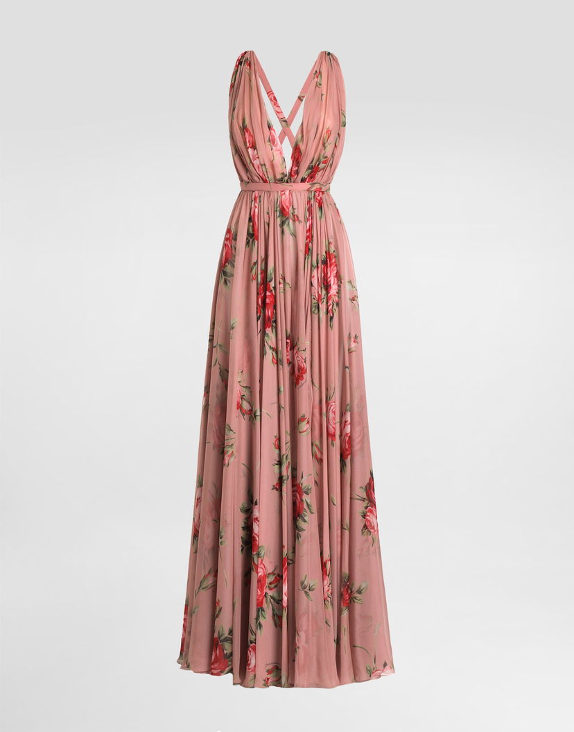Pокля Dolce & Gabbana Rose Bouquet-print Chiffon Maxi Dress Многоцветен | F6ZA1TIS11FHF5ZN