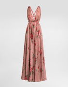 Rose Bouquet-print Chiffon Maxi Dress