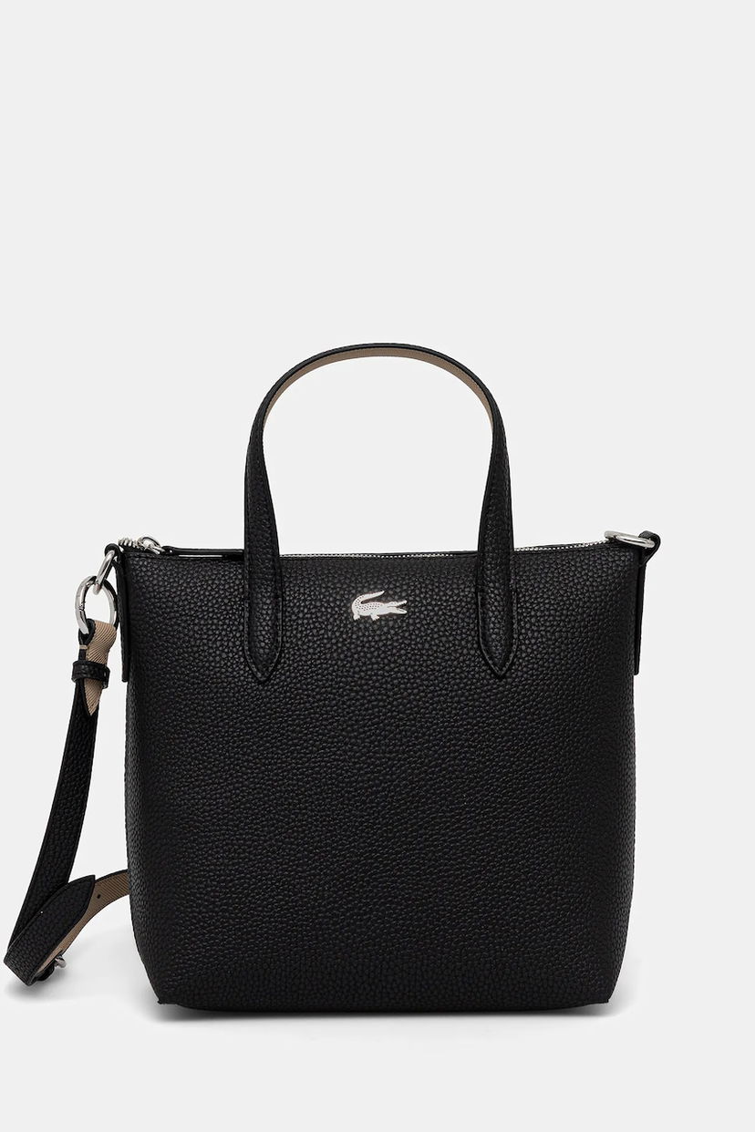 Голяма пазарска чанта Lacoste Pebbled Mini Tote Bag with Shoulder Strap Черно | NF5126AA