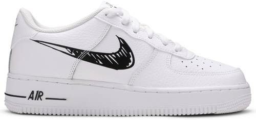 Кецове и обувки Nike Air Force 1 Sketch Black Swoosh GS Бяло | DM3177-100, 0