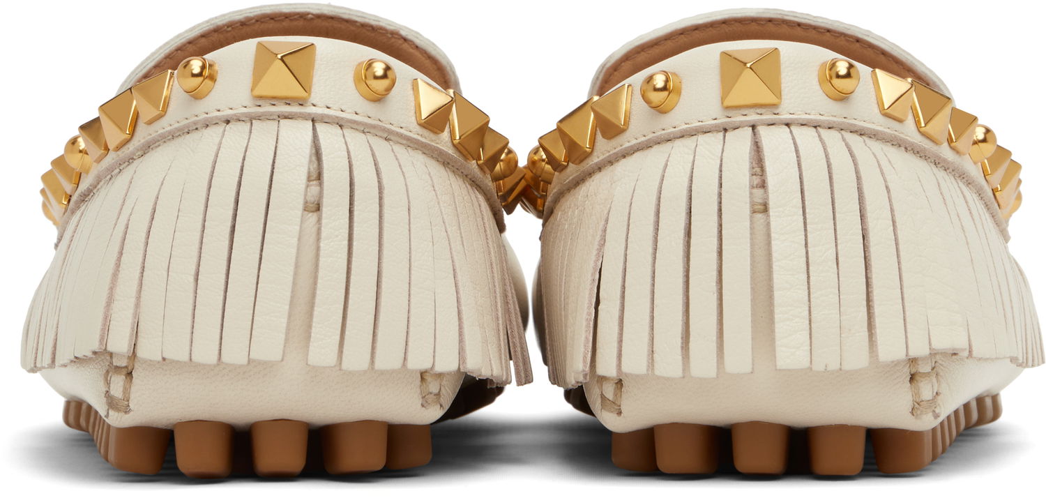 Кецове и обувки Valentino Valentino Garavani Plaster Caster Driver Loafers with Fringes and Pyramid Studs Бяло | 6W2S0LL2FFW, 1