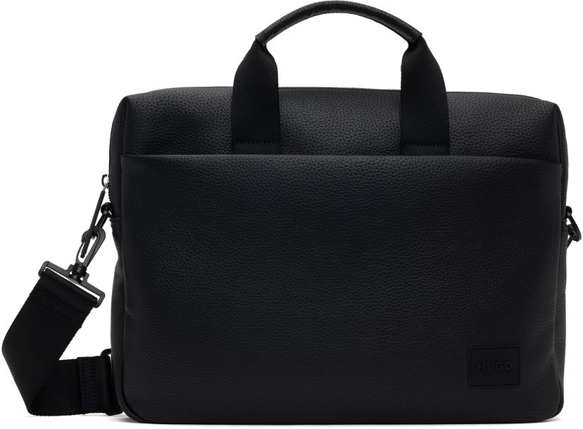 куфар BOSS Grained Faux-Leather Briefcase Черно | 50535689