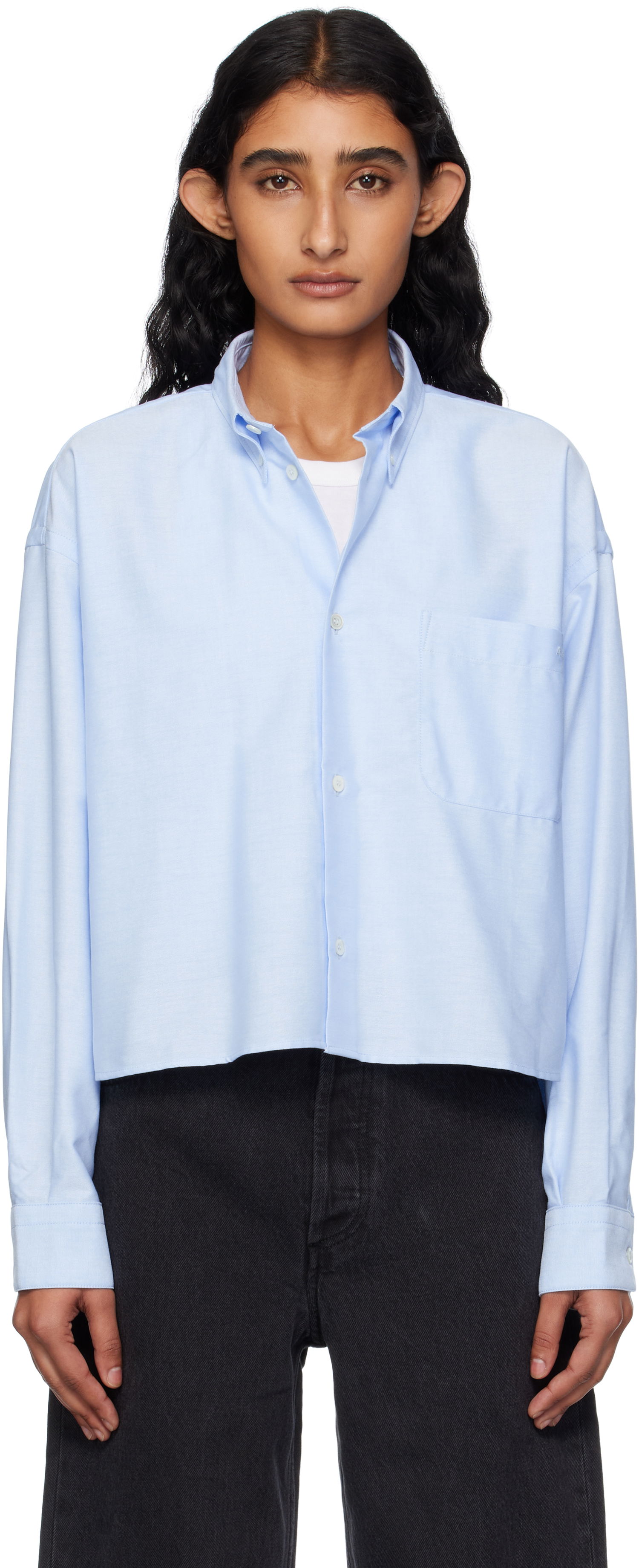 Риза A.P.C. A.P.C. Sophia Cropped Oxford Shirt Синьо | COECK-F12632, 0