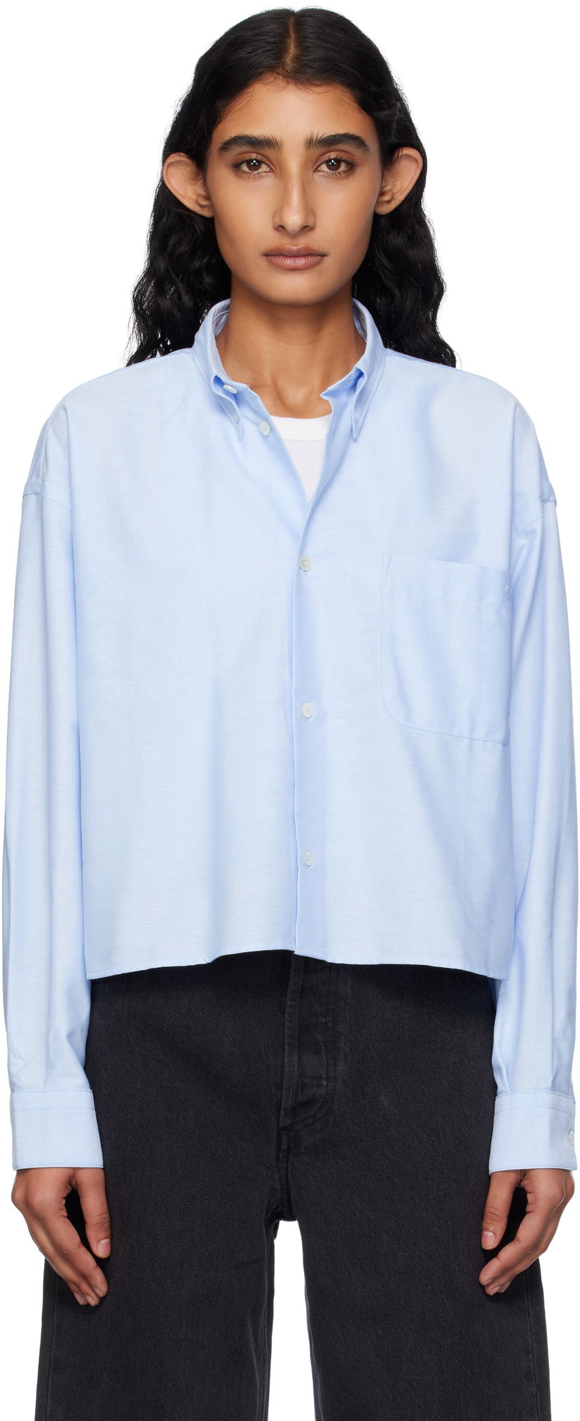 Риза A.P.C. A.P.C. Sophia Cropped Oxford Shirt Синьо | COECK-F12632