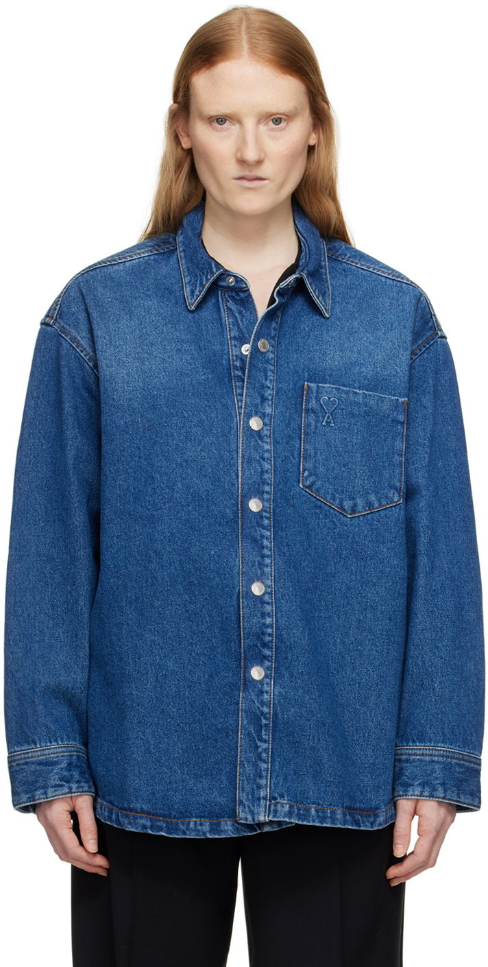 Яке AMI Paris de Cœur Denim Jacket Тъмно синьо | UJK253.DE0025