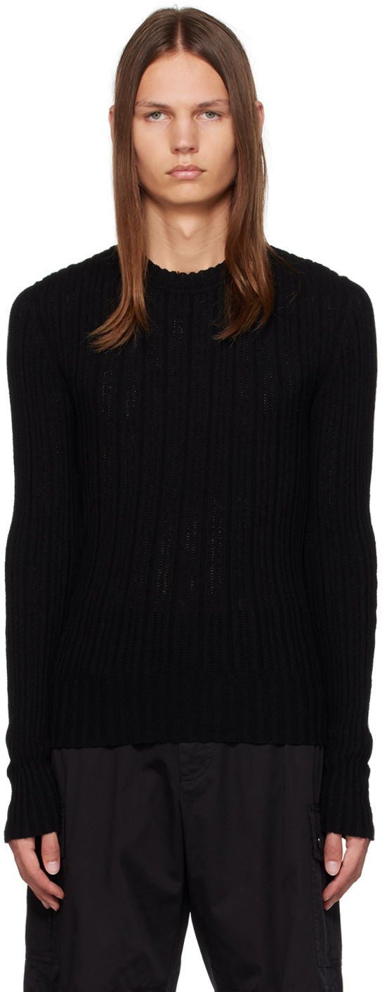 Пуловер Dolce & Gabbana Black Ribbed Sweater Черно | GXN49TJEMJ4