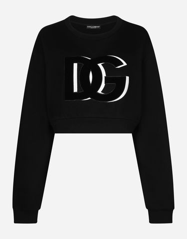 Суитчър Dolce & Gabbana Cropped Cotton Crewneck Sweatshirt with DG Logo Черно | F9P40ZHU7HVN0000, 0