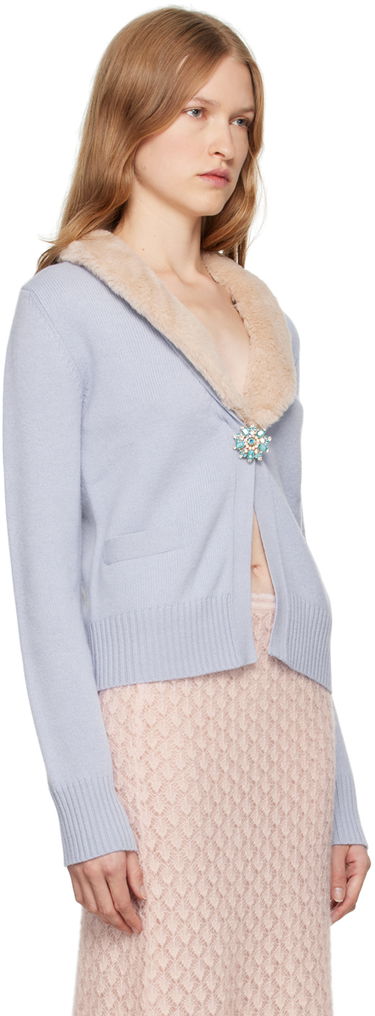 Пуловер Blumarine Blumarine Faux-Fur Collar Cropped Cardigan Синьо | A444M077A, 1
