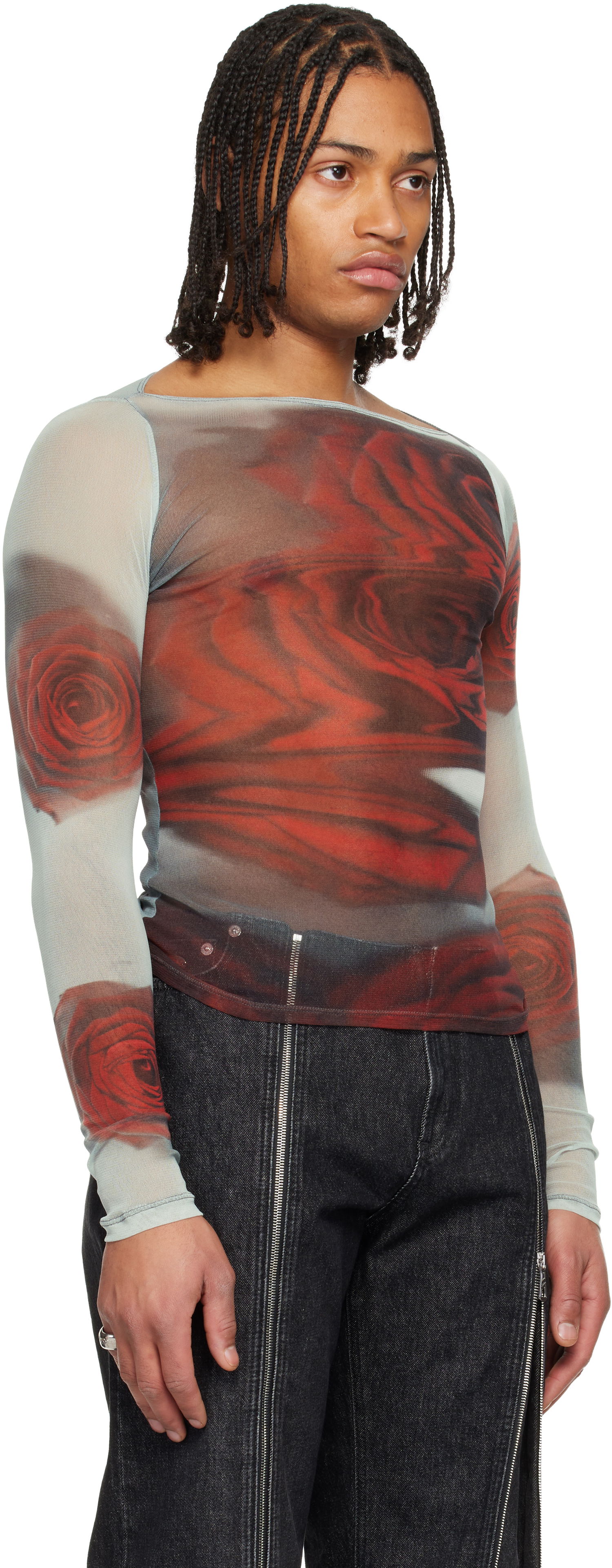Тениска Jean Paul Gaultier The Blurry Roses Long-Sleeve Mesh Boat-Neck T-shirt Многоцветен | 25/04-W-TO352-M011P-010230, 1