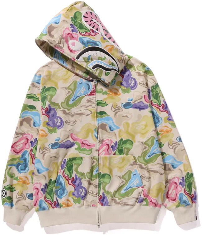 Суитчър BAPE Art Camo Shark Full Zip Hoodie Зелено | 0ZXSWM115055L-MLT, 1