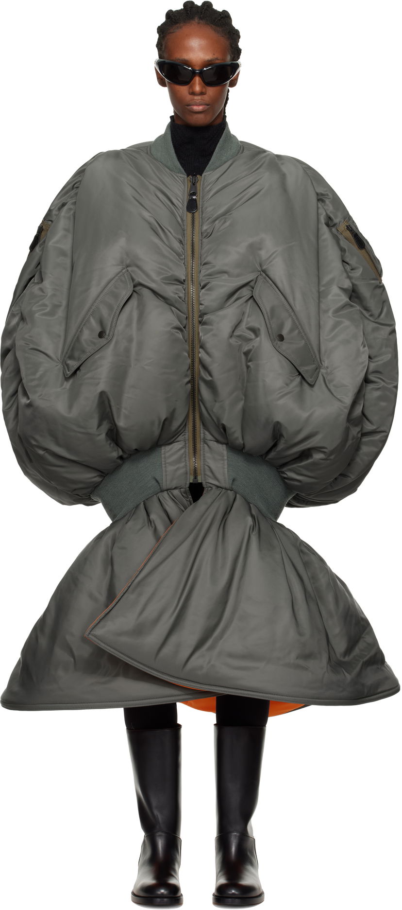 Pокля Junya Watanabe Junya Watanabe Oversized Bomber Maxi Dress Сиво | JP-C012-051-1