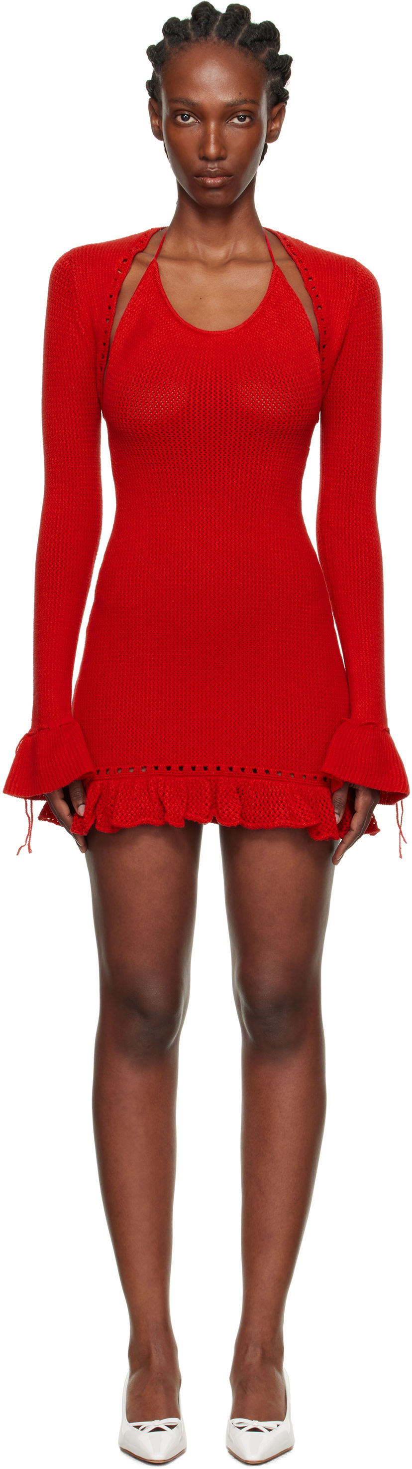 Pокля GUIZIO Guizio Crochet Halter Mini Dress Червено | P25419S019