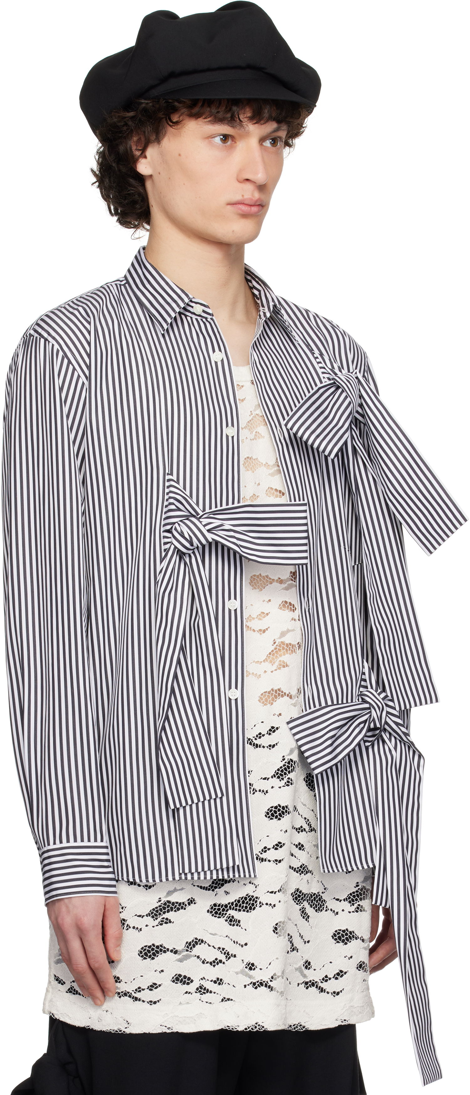 Риза Comme des Garçons Homme Plus Broad Stripe Tie Shirt Тъмно синьо | PO-B018-051, 1