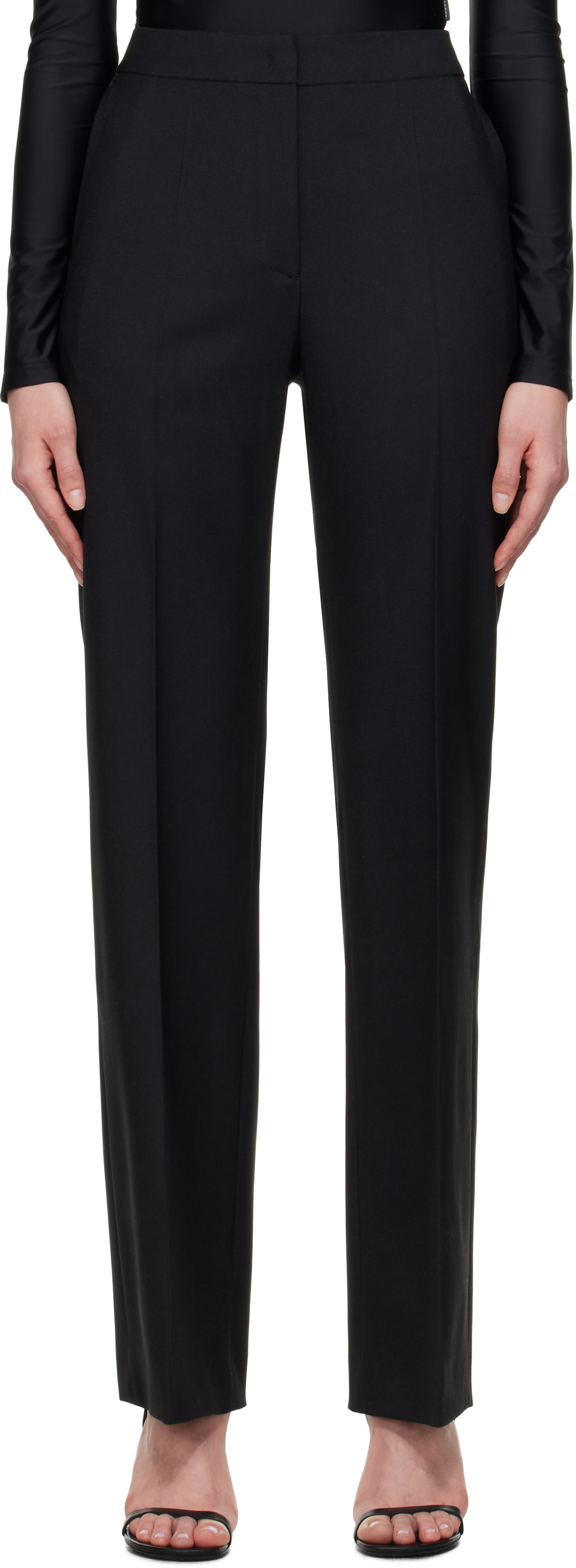 Панталони Marine Serre Marine Serre Virgin Wool Twill Wide Leg Trousers Черно | WPA154A RWOV0001, 0