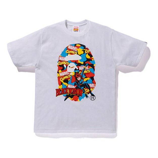 Тениска BAPE Bathing Ape x Marvel Black Widow Ape Head T-Shirt Бяло | 1F23110925, 0
