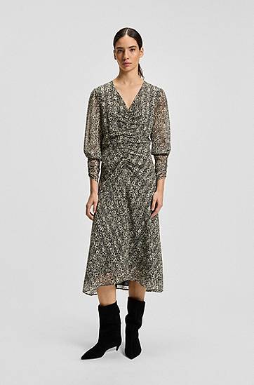 Pокля BOSS Seersucker Midi Dress with Gathered Details Многоцветен | 50544051, 1