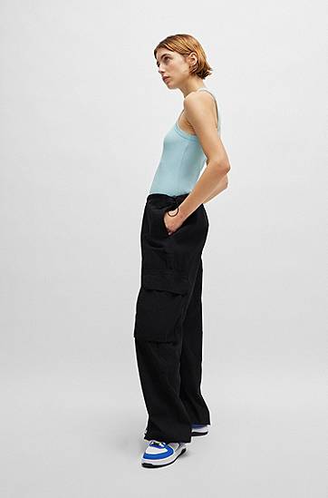 Карго панталони BOSS Oversized Parachute Cotton Poplin Trousers Черно | 50517314, 1