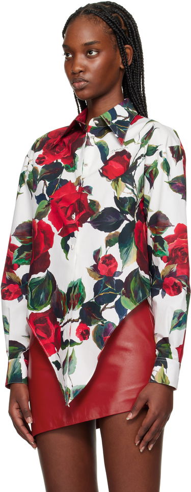 Риза Dolce & Gabbana Dolce&Gabbana Rose Print Tie Front Shirt Бяло | F5S65T HS5S2, 3