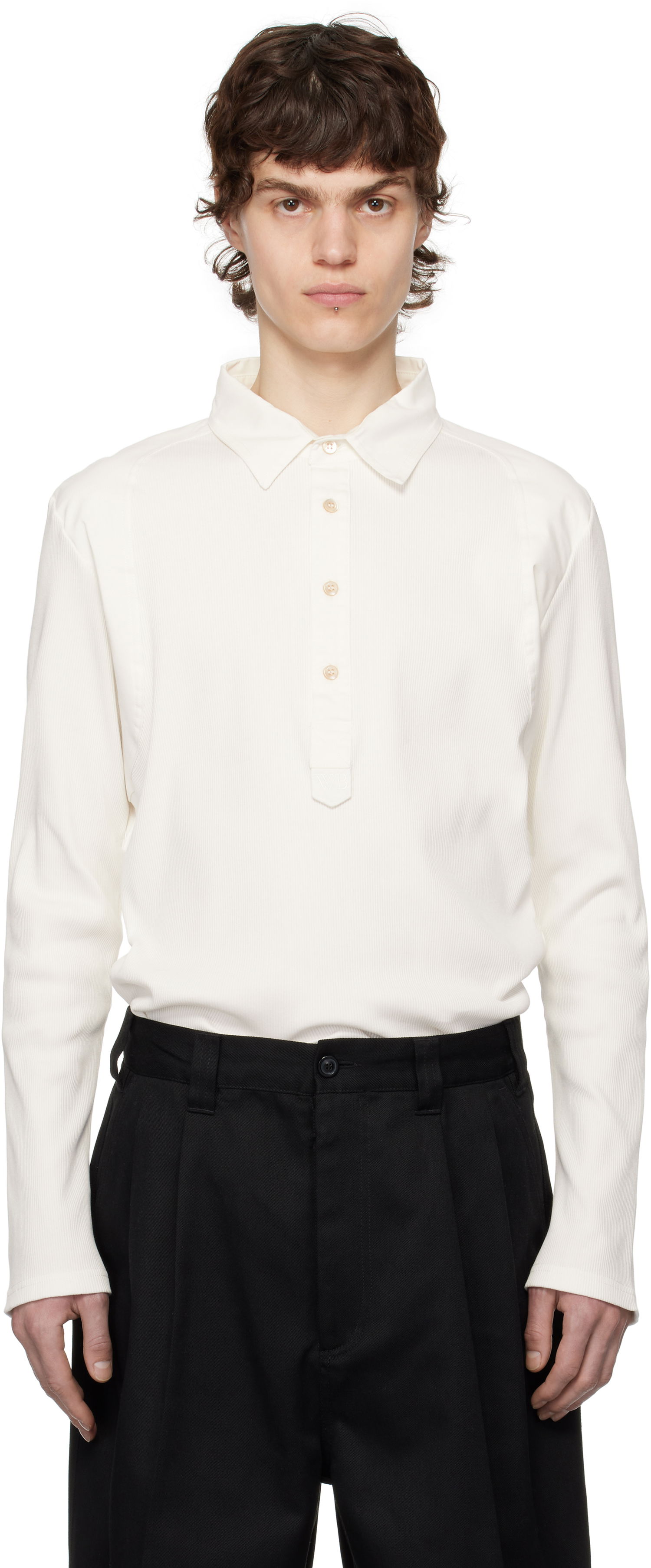 Поло тениска Wales Bonner Wales Bonner Dub Long Sleeve Polo Бяло | MS25JE03-JE02-000 RIB JERSEY, 0