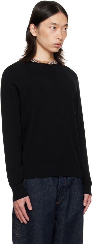 Пуловер Burberry Burberry Check Trim Wool Sweater Черно | 8112148, 1