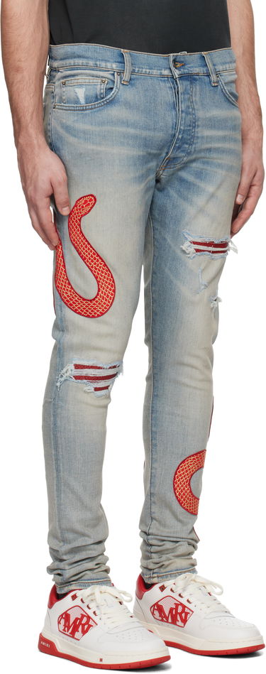 Дънки AMIRI Snake Embroidered Slim Jeans Синьо | AMDNSY1115, 1