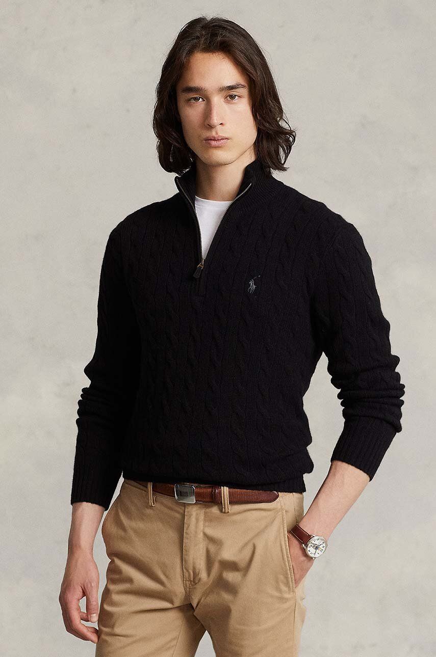 Пуловер Polo by Ralph Lauren Cable Knit Quarter-Zip Wool Sweater Черно | 710876766, 0