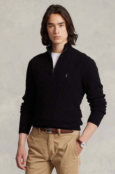 Пуловер Polo by Ralph Lauren Cable Knit Quarter-Zip Wool Sweater Черно | 710876766, 0