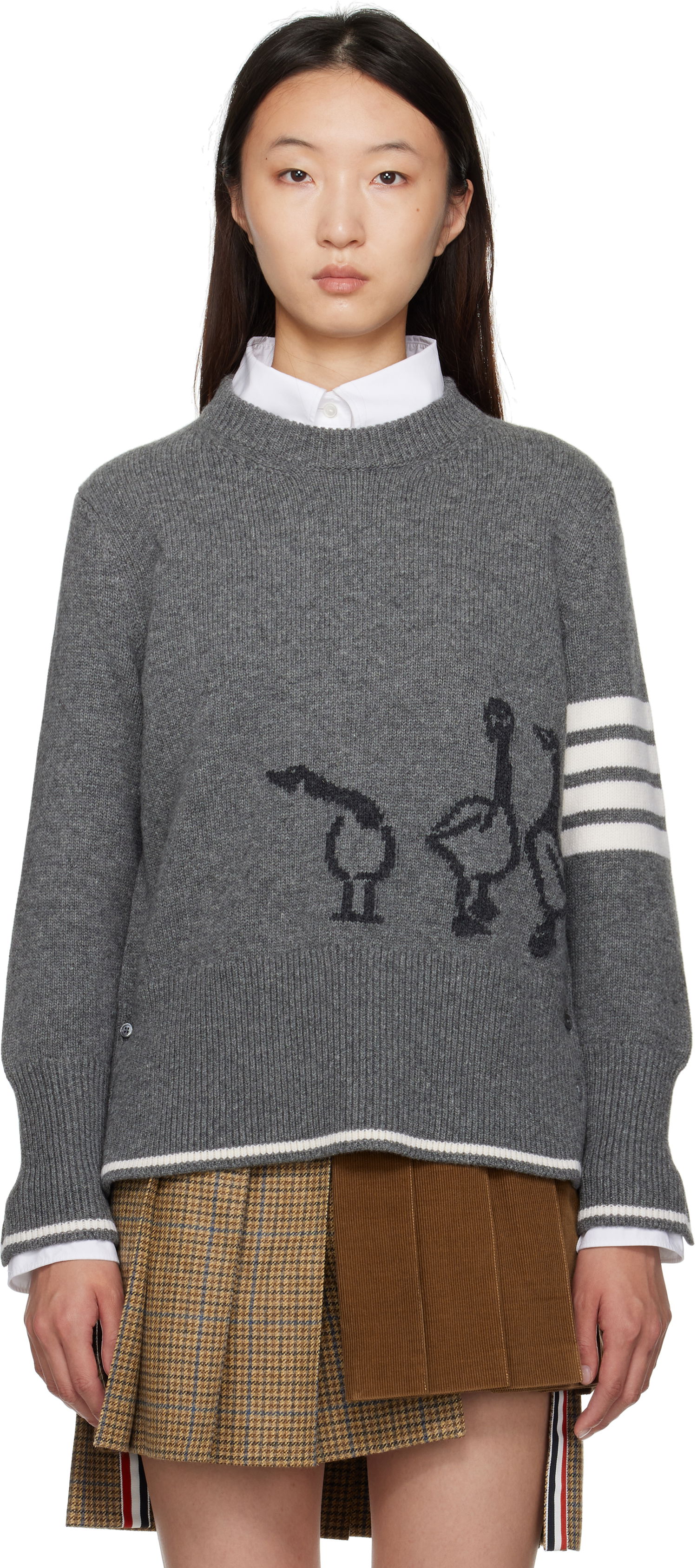 Пуловер Thom Browne Thom Browne Merino Wool Geese Intarsia Sweater Сиво | FKA499A-Y1029, 0