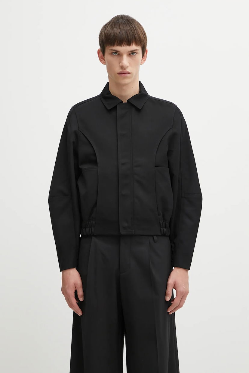 Яке ADER ERROR Collared Cropped Jacket with Wool Blend and Elasticated Hem Черно | BO01FWJK0106BK
