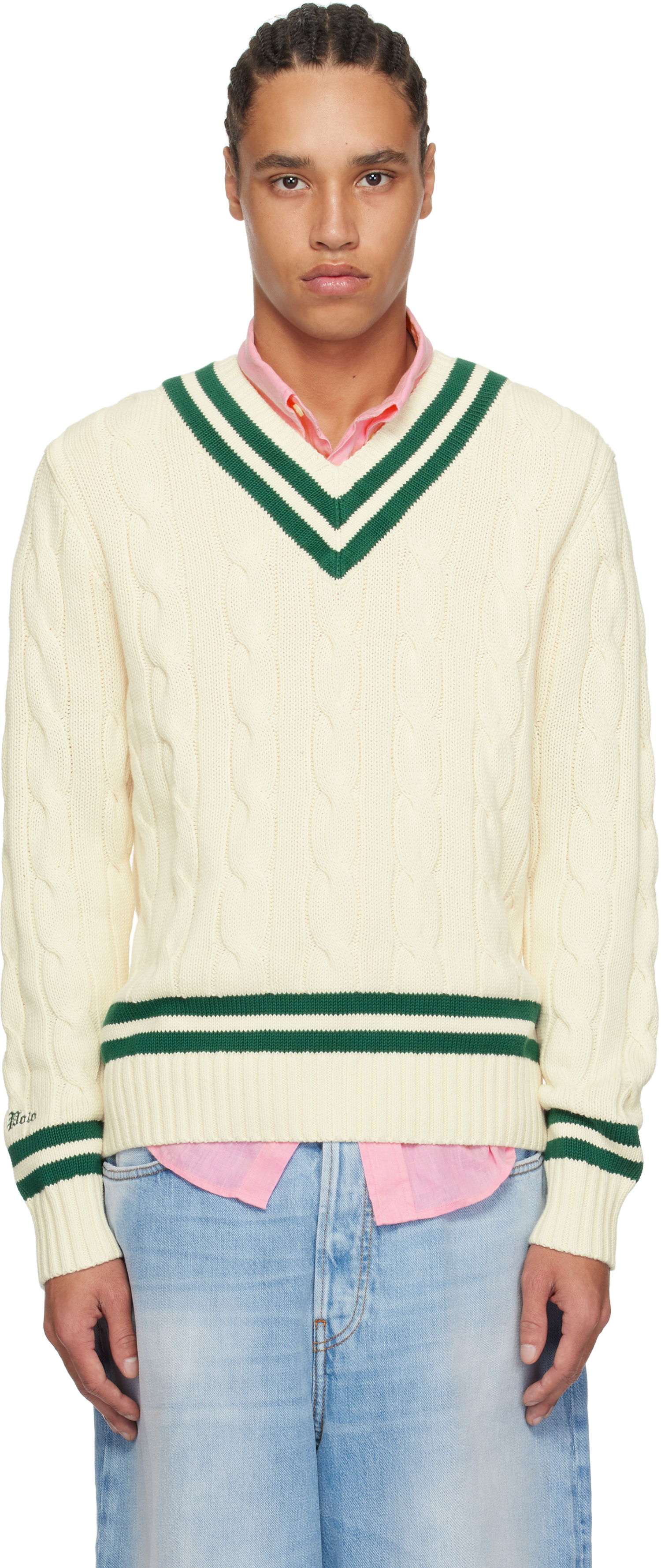 Пуловер Polo by Ralph Lauren Polo Ralph Lauren 'The Iconic Cricket' Cable Knit Sweater Бежово | 710961153001, 0