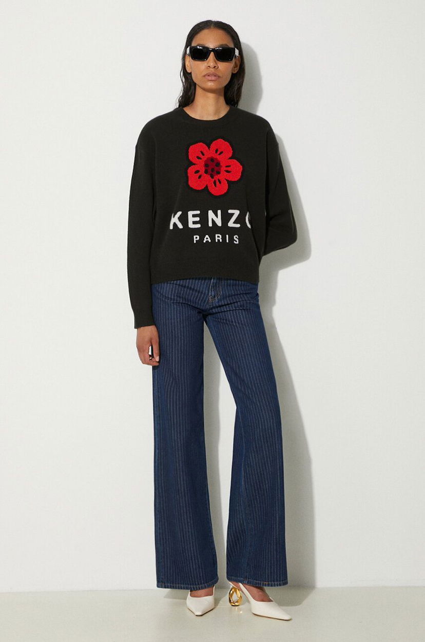 Пуловер KENZO Sweater With Flower Print Черно | FE62PU4903LD.99J