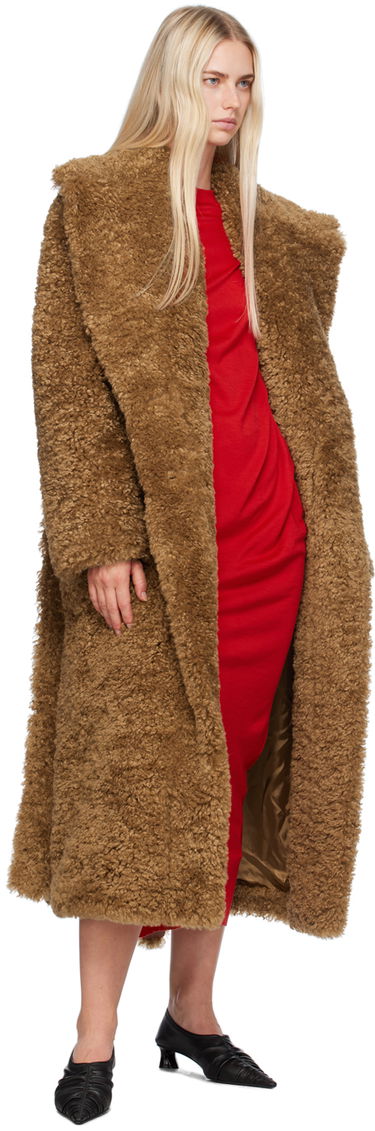 Палта Stella McCartney Stella McCartney Belted Plush Teddy Faux-Shearling Coat Кафяво | 6600883EU901, 3