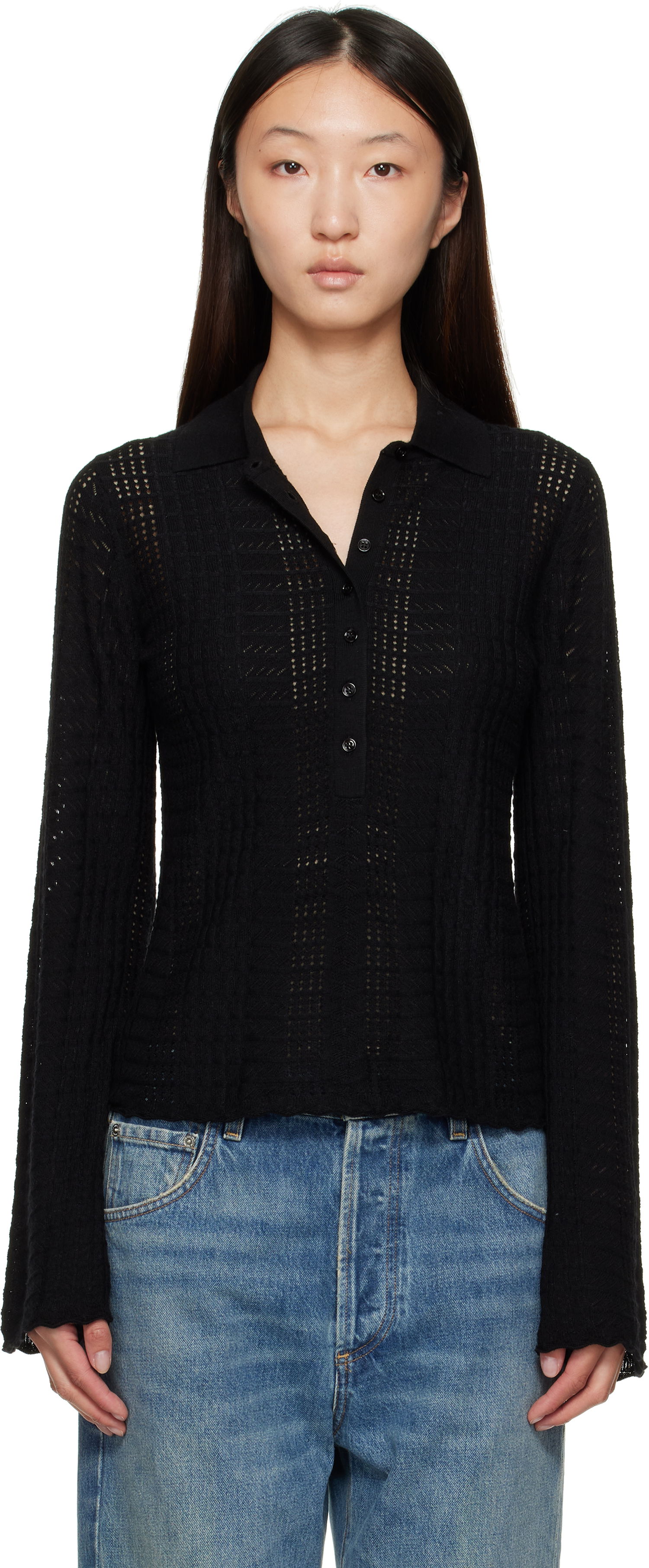 Поло тениска Loulou de Saison Loulou de Saison Tiha Knit Polo Черно | TIHA, 0