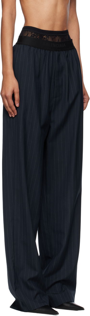 Панталони Balenciaga Balenciaga Pinstripe Elastic Trousers Тъмно синьо | 790887TST24, 1