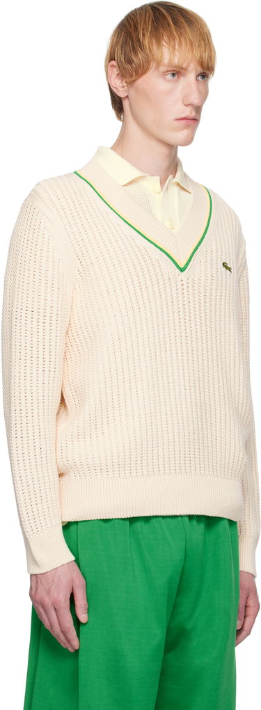 Пуловер Lacoste Lacoste V-Neck Striped Tennis Sweater Бежово | AH9303_GIH, 1