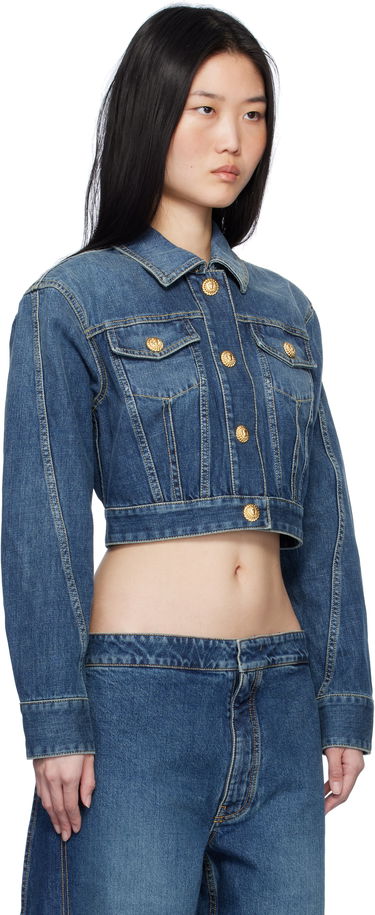 Яке Balmain Cropped Faded Denim Jacket Синьо | EF1TC180DF65, 1