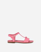Patent Leather T-Strap Flat Sandals with Bow Detail