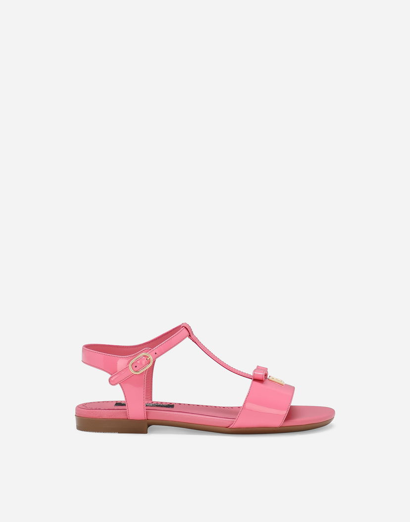 Кецове и обувки Dolce & Gabbana Patent Leather T-Strap Flat Sandals with Bow Detail Розово | D11155A132880424