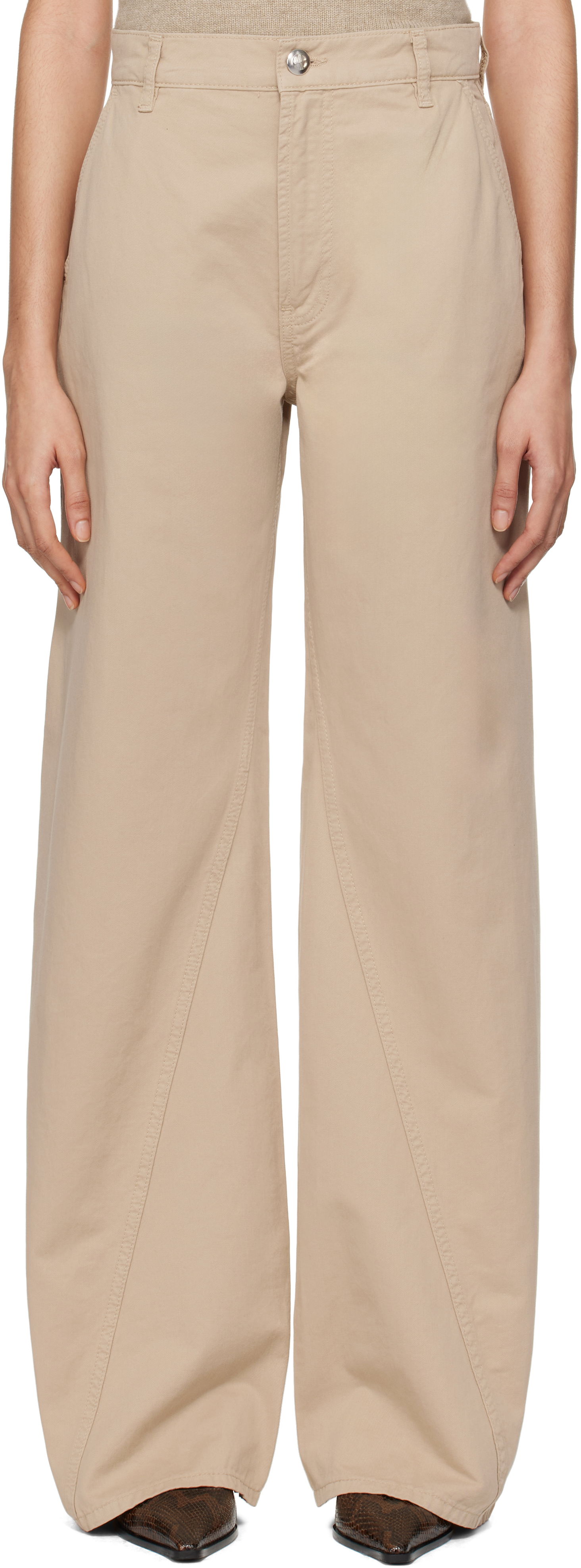 Панталони Anine Bing ANINE BING Briley Wide Leg Trousers Бежово | A-03-1149-OMA10, 0