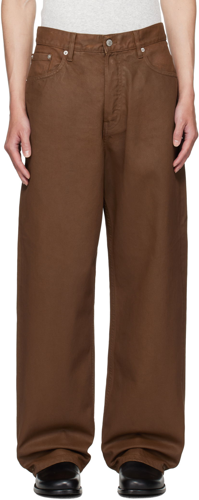 Дънки Dries Van Noten Dries Van Noten Loose Fit Coated Jeans Кафяво | 252-020927-2383
