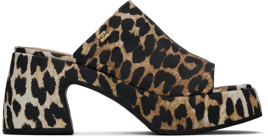 Облекло GANNI Brown & Black Leopard Butterfly Platform Satin Heeled Sandals Черно | S2633, 0