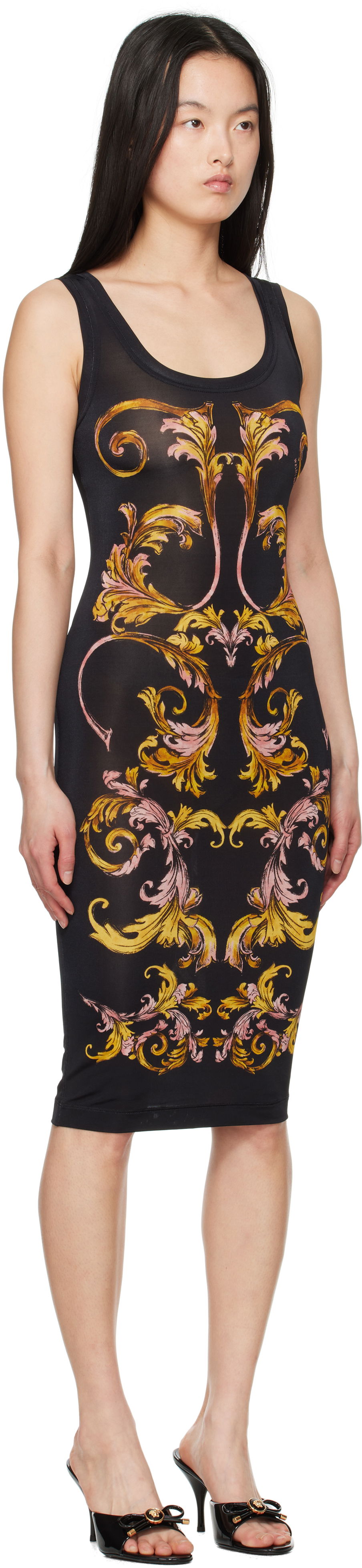Pокля Versace Versace Jeans Couture Outline Barocco Slip Midi Dress Черно | E78HAO9P6_EJS473, 1