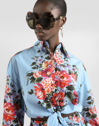 Риза Dolce & Gabbana Flower Bouquet-print Tie-front Long-sleeved Cotton Shirt Многоцветен | F5T76THS5UUHC5ZO, 3