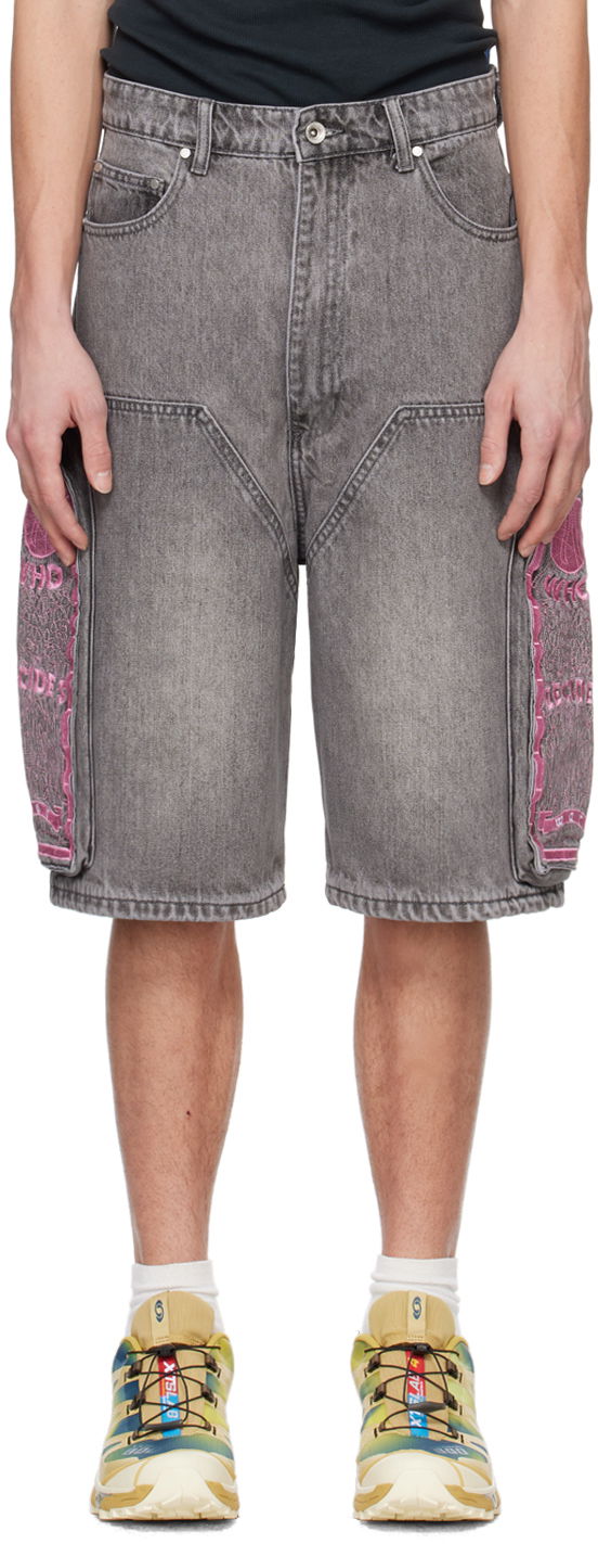 Къси панталони Who Decides War Who Decides War Embroidered Denim Shorts Сиво | 1120960021SS24, 0